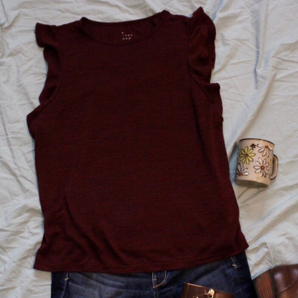 A New Day Burgundy Ruffle Tank